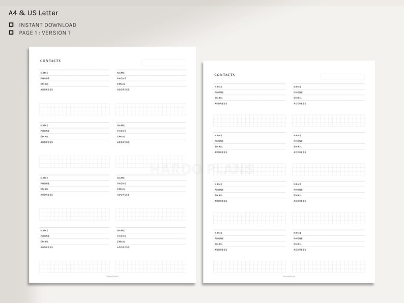 Contact List Sheet A4 US Letter Printable Planner Inserts - Etsy