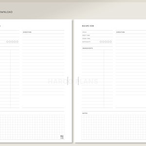 Recipe Sheet | A5 Printable Planner Inserts | Blank Cook book Template | Recipe Meal Menu Plan Notes | Food Idea PDF | Digital Download image 2