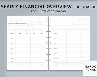 Yearly Financial Overview | HP Classic Printable Happy Planner Inserts | Budget Organizer PDF | Money Journal Template | Digital Download