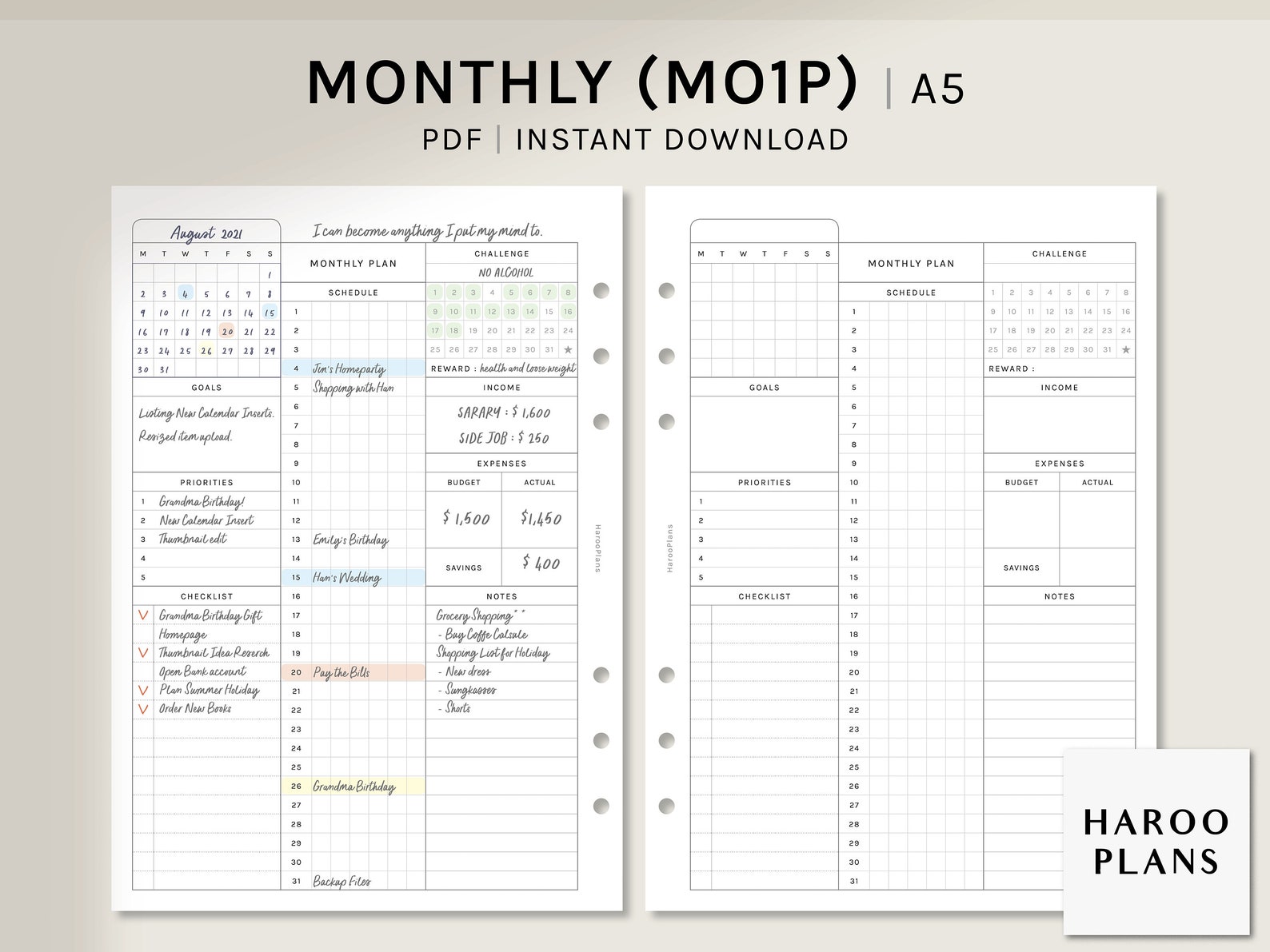 Monthly Planner A5 Printable Planner Inserts Monthly | Etsy