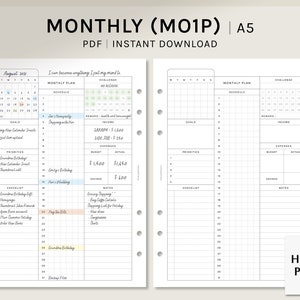 Monthly Planner | A5 Printable Planner Inserts | Monthly Overview Template | MO1P Month on one page | Digital Download