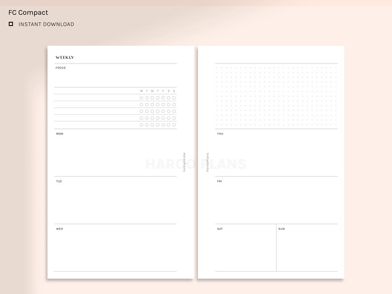 Simple Weekly | FC Compact Size Printable Planner Inserts | Undated ...