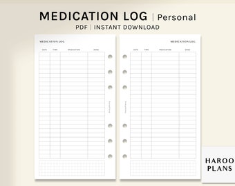 Medication Log | Personal Printable Planner Inserts | Medicine Tracker | Supplements Pill List | Vitamin Intake Sheet PDF | Digital Download