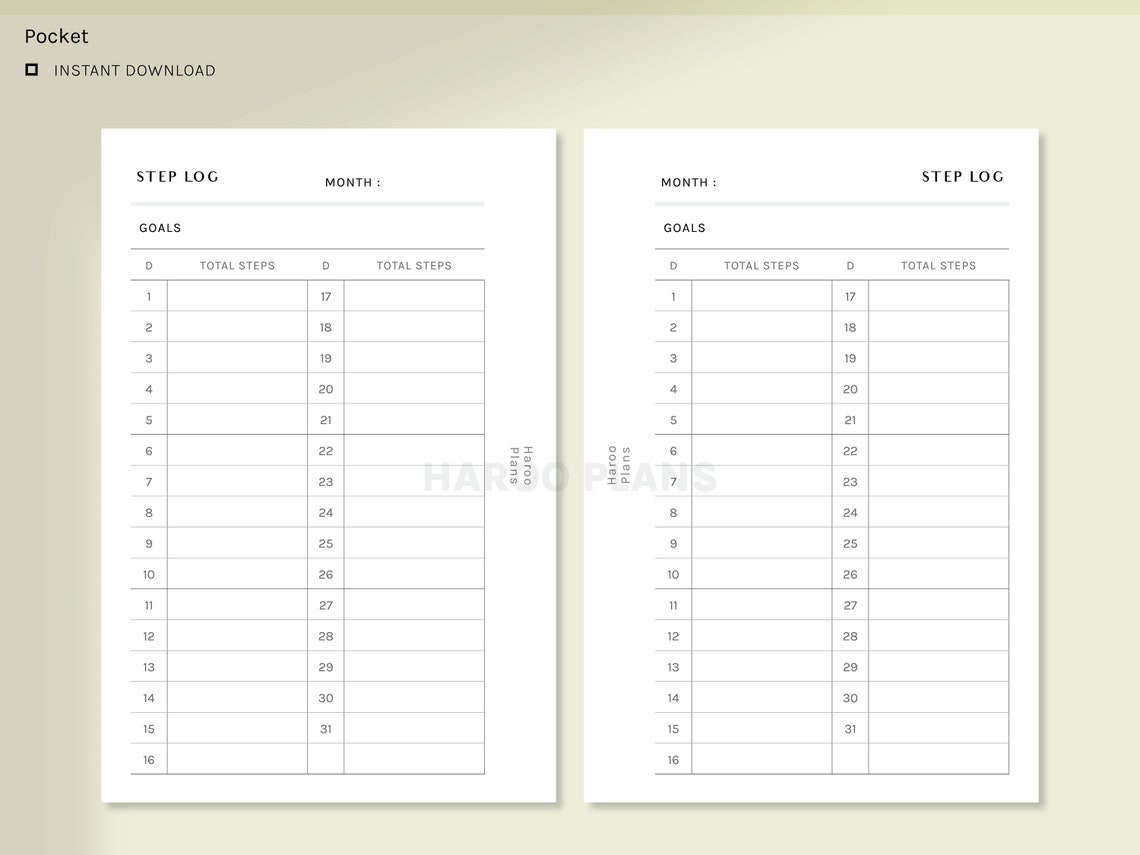 Step Log | Pocket Size Printable Inserts | Health Planner Template ...