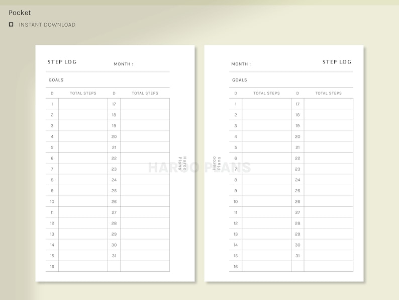 Step Log | Pocket Size Printable Inserts | Health Planner Template ...