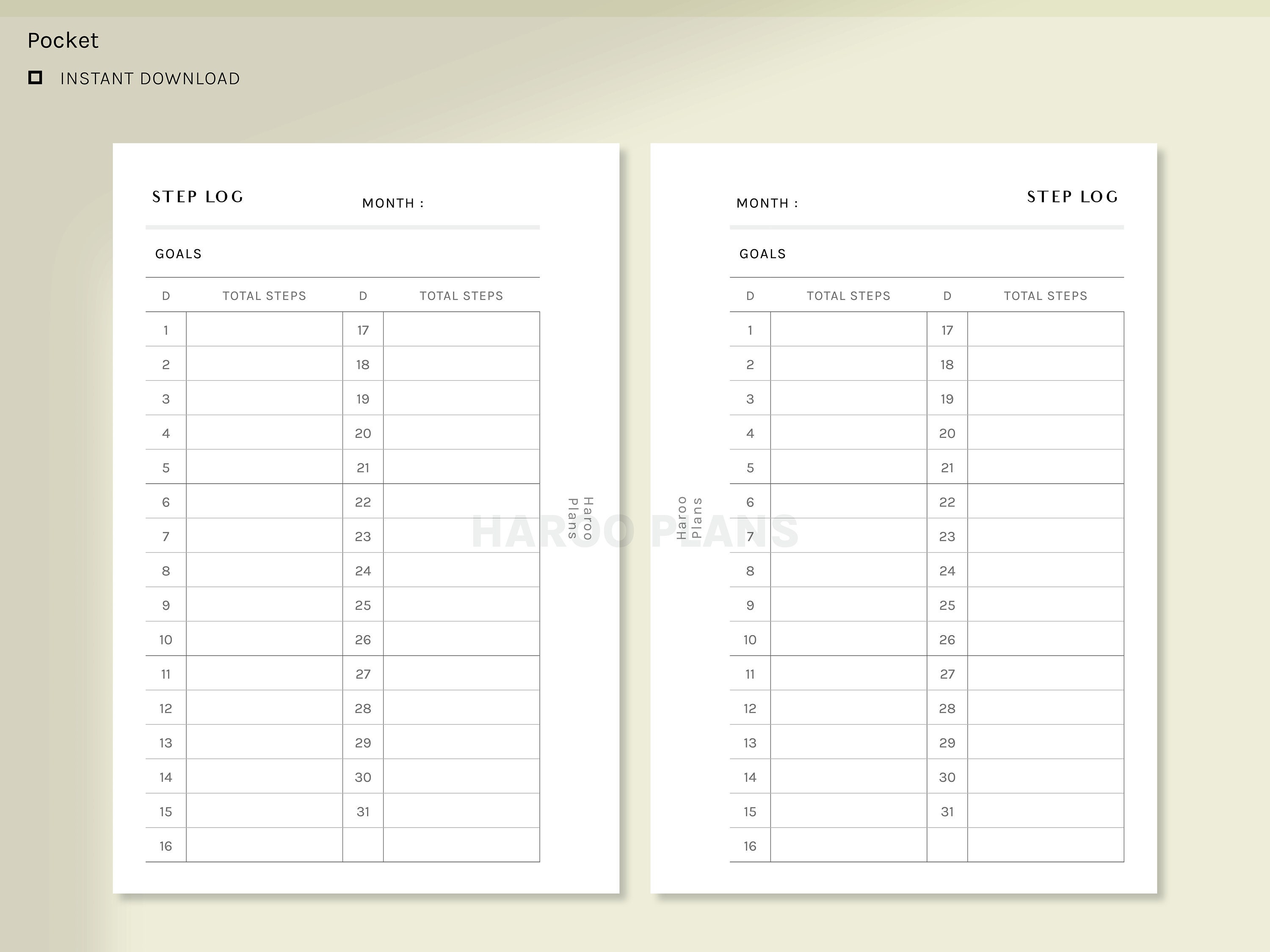 Step Log | Pocket Size Printable Inserts | Health Planner Template ...