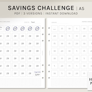 Savings Challenge Sheet | A5 Printable Planner Inserts | Simple Money Tracker Template | Financial Goal Organizer PDF | Digital Download