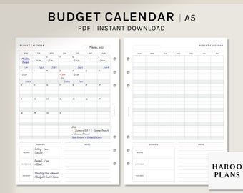 Budget Calendar | A5 Printable Planner Inserts | Monthly Financial Template | Income and Expense Log | Finance Journal | Digital Download