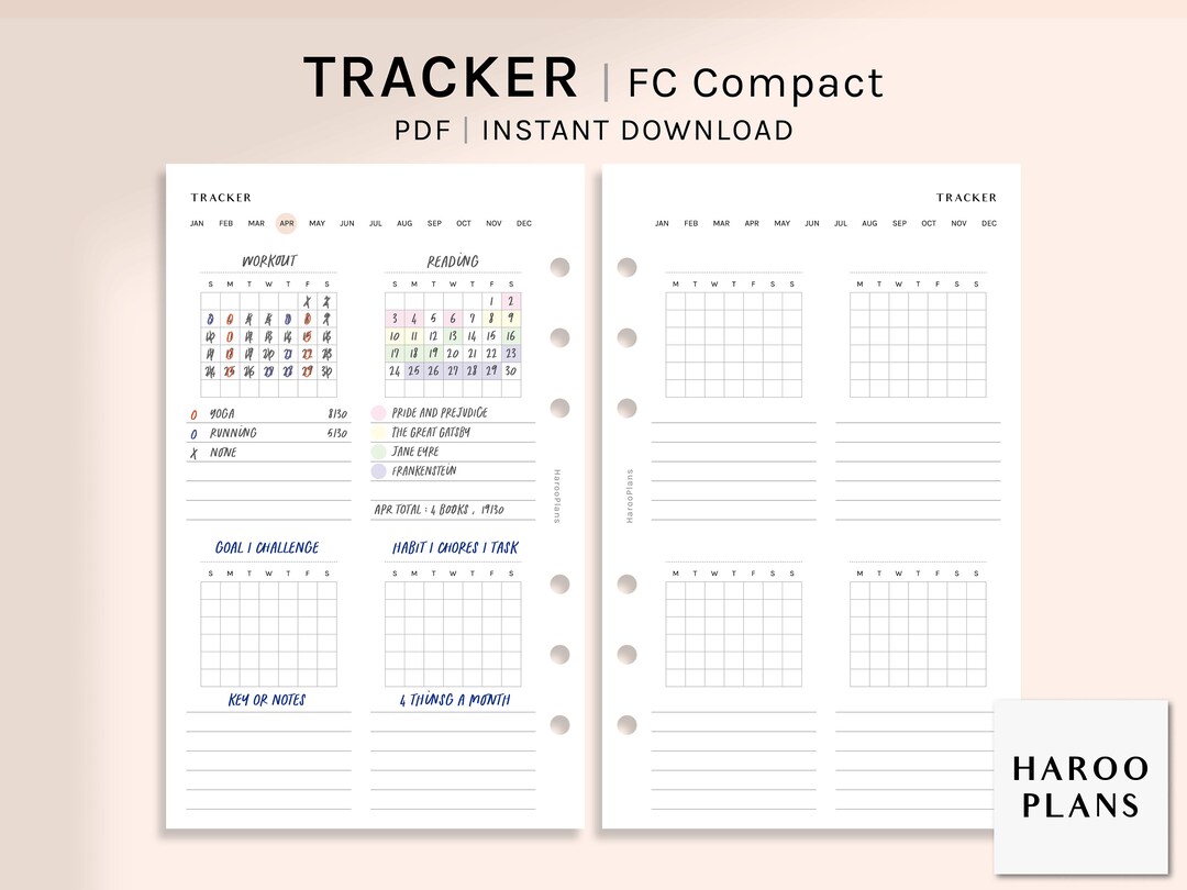 Monthly Tracker | FC Compact Printable Planner Inserts | Task Chores ...