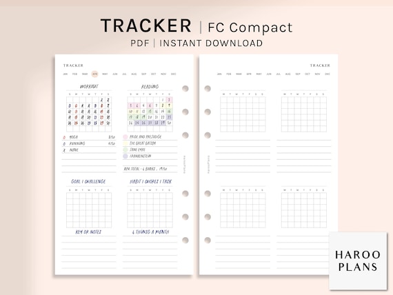Monthly Tracker FC Compact Printable Planner Inserts Task - Etsy