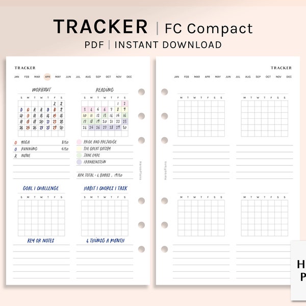 Monthly Tracker | FC Compact Printable Planner Inserts | Task Chores Log | Goal Calendar Template PDF | Habit Challenge | Digital Download