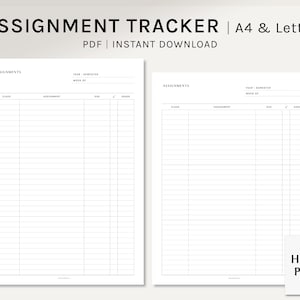 Seguimiento de tareas / Planificador imprimible tamaño A4, carta de EE. UU. / Plantilla de lista de tareas / Organizador para estudiantes universitarios en formato PDF / Descarga digital