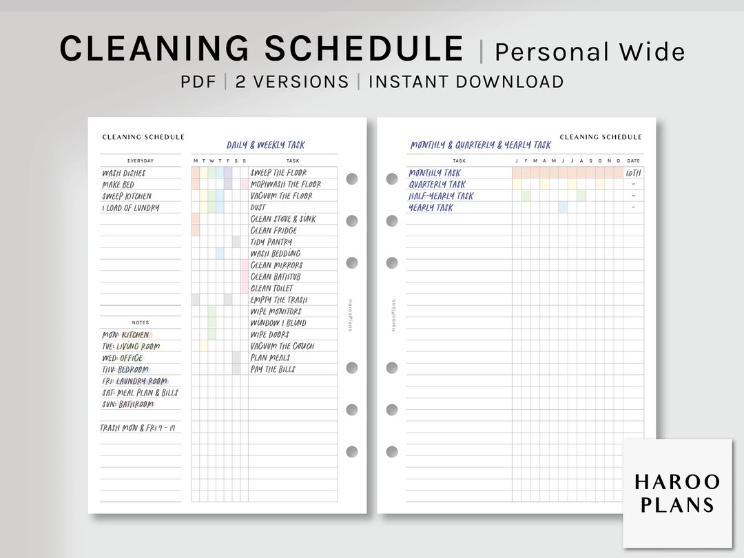 Cleaning Schedule | Personal Wide Printable Planner Inserts ...