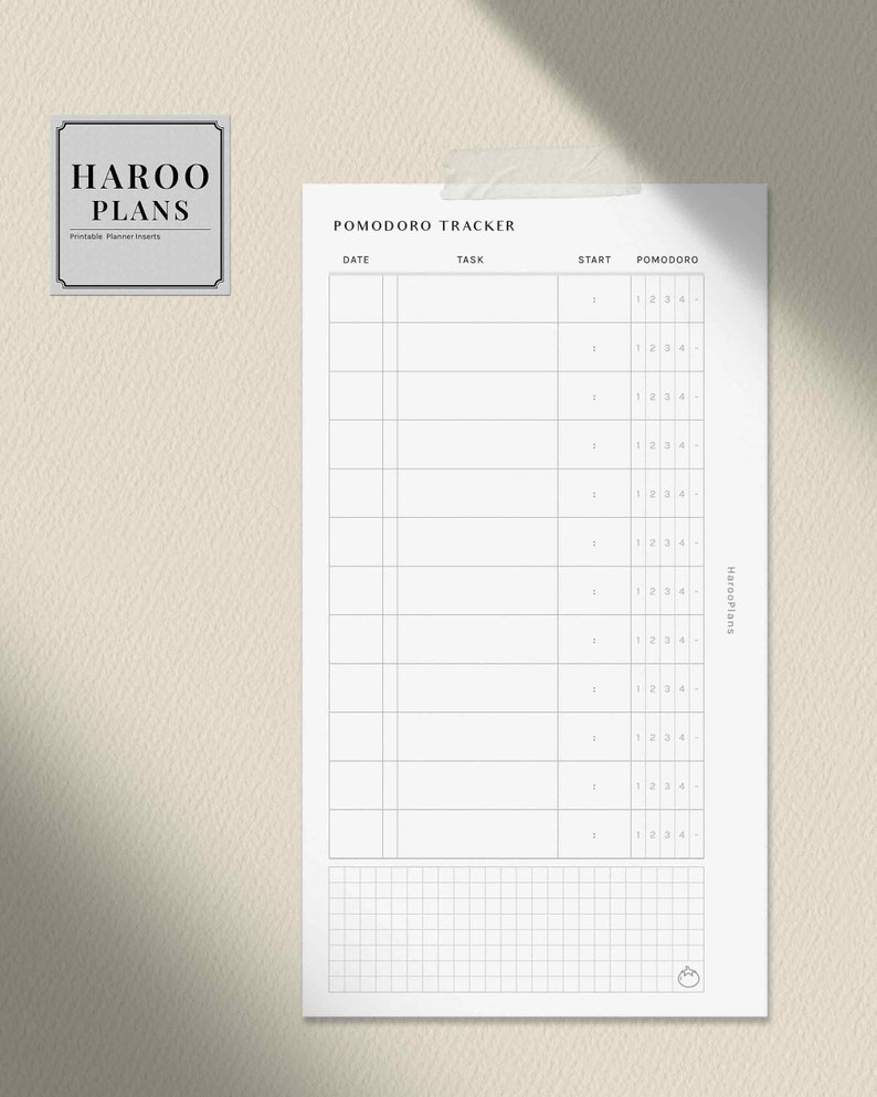 Pomodoro Tracker | Personal Size Printable Planner Inserts | Study Time ...
