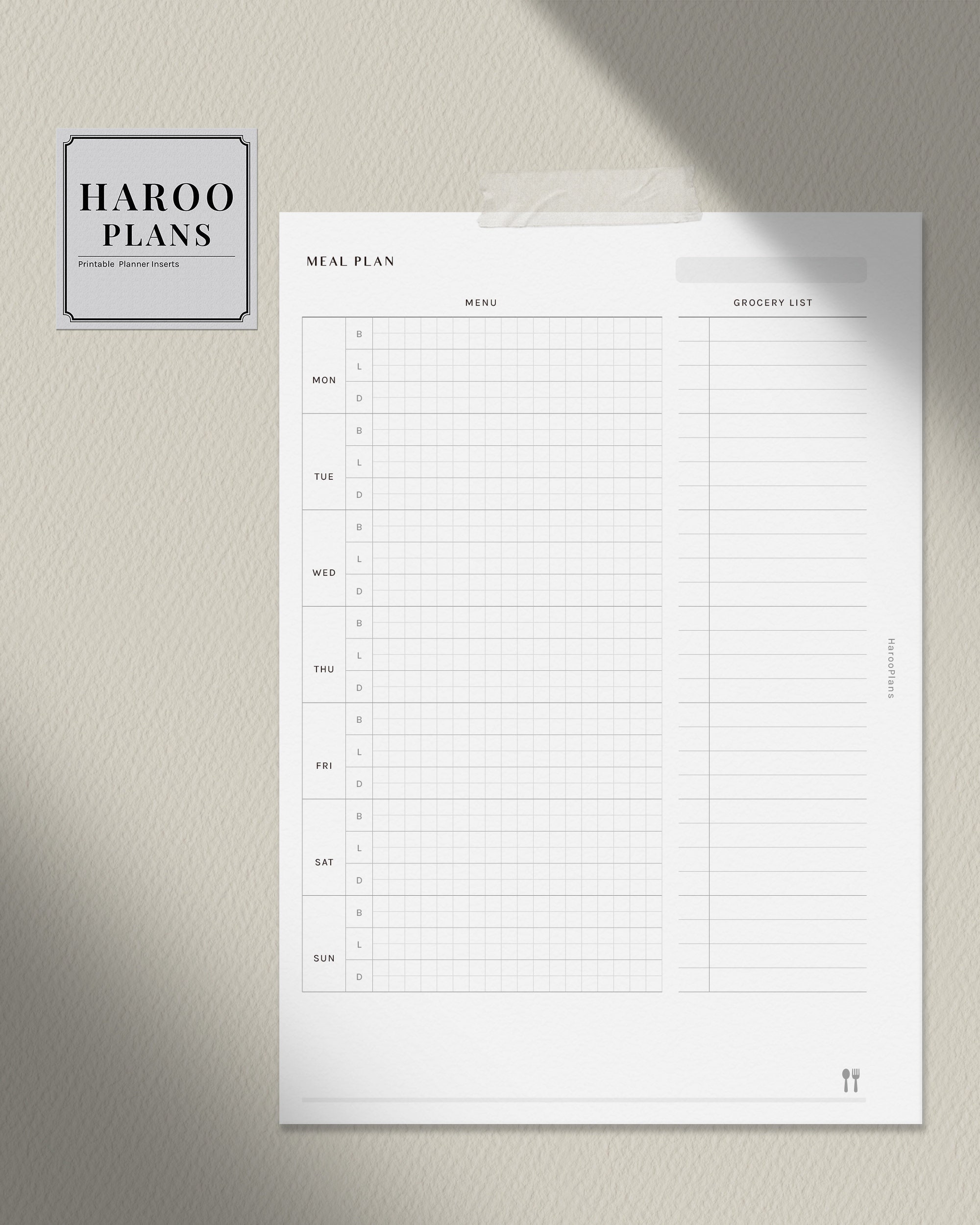 Meal Plan With Grocery List | A5 Printable Planner Inserts | Weekly ...