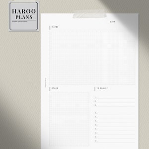May include: A printable planner page with a gridded section labeled "Maybe", a gridded section labeled "Other", and a to-do list section with numbered lines and checkboxes. The page also includes the text "HAROO PLANS" and "DATE".
