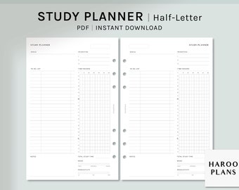 Study Planner | Half-Letter Printable Inserts | Students Schedule Template | Timetable Layout | Productivity Organizer | Digital Download