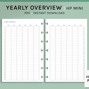Undated Yearly Overview | HP Mini Printable Happy Planner Inserts | Year at a glance PDF | Blank Year Calendar sheet | Digital Download