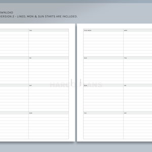 K&ouml;nnte beinhalten: Ein druckbarer Wochenplaner mit linierten Seiten f&uuml;r jeden Tag der Woche. Der Planer ist mit "HP Classic" beschriftet und enth&auml;lt den Text "INSTANT DOWNLOAD" und "PAGE 3-4: VERSION 2 - LINED, MON & SUN STARTS ARE INCLUDED."