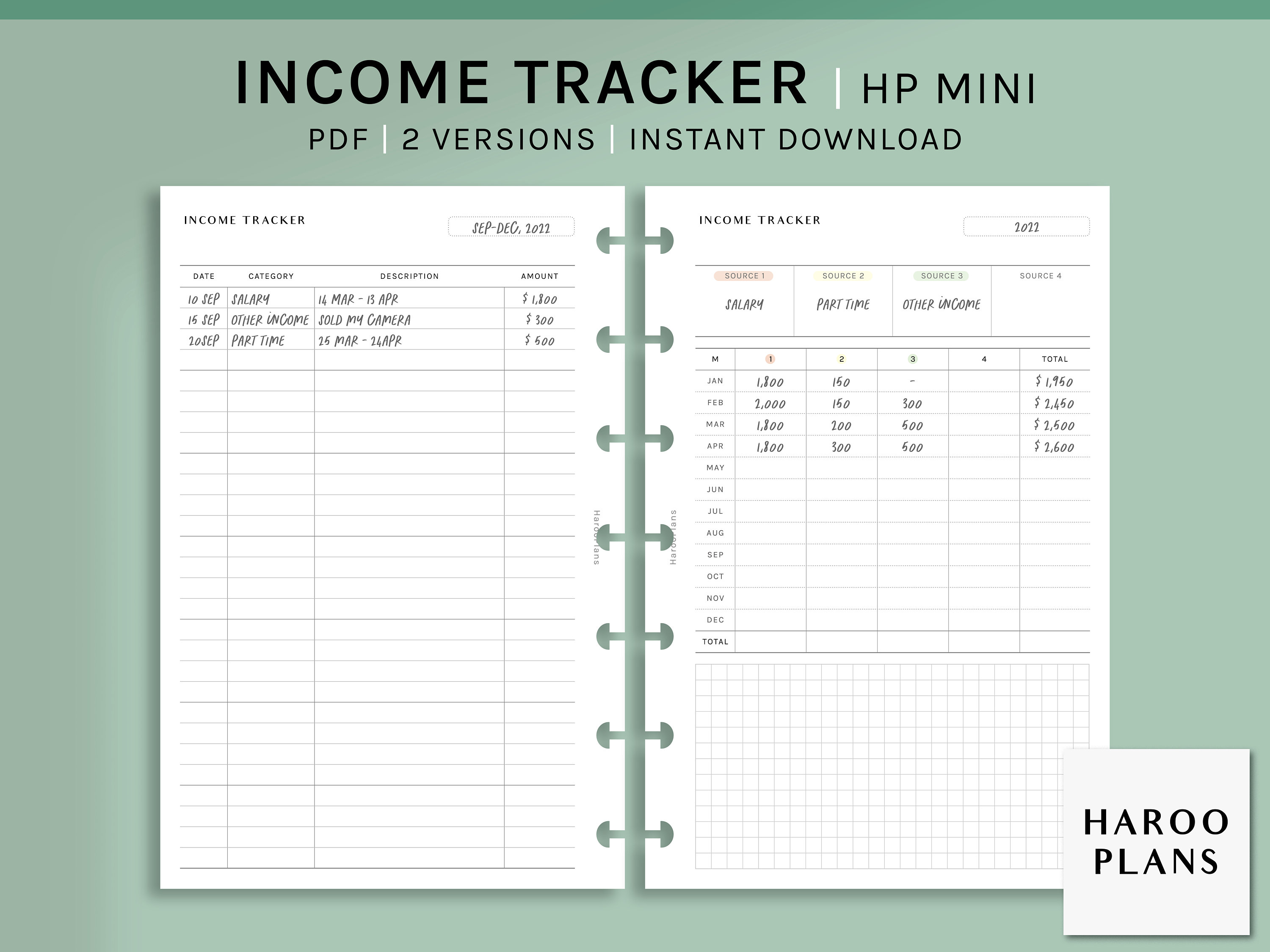 Income Tracker | HP Mini Printable Happy Planner Inserts | Money Log ...