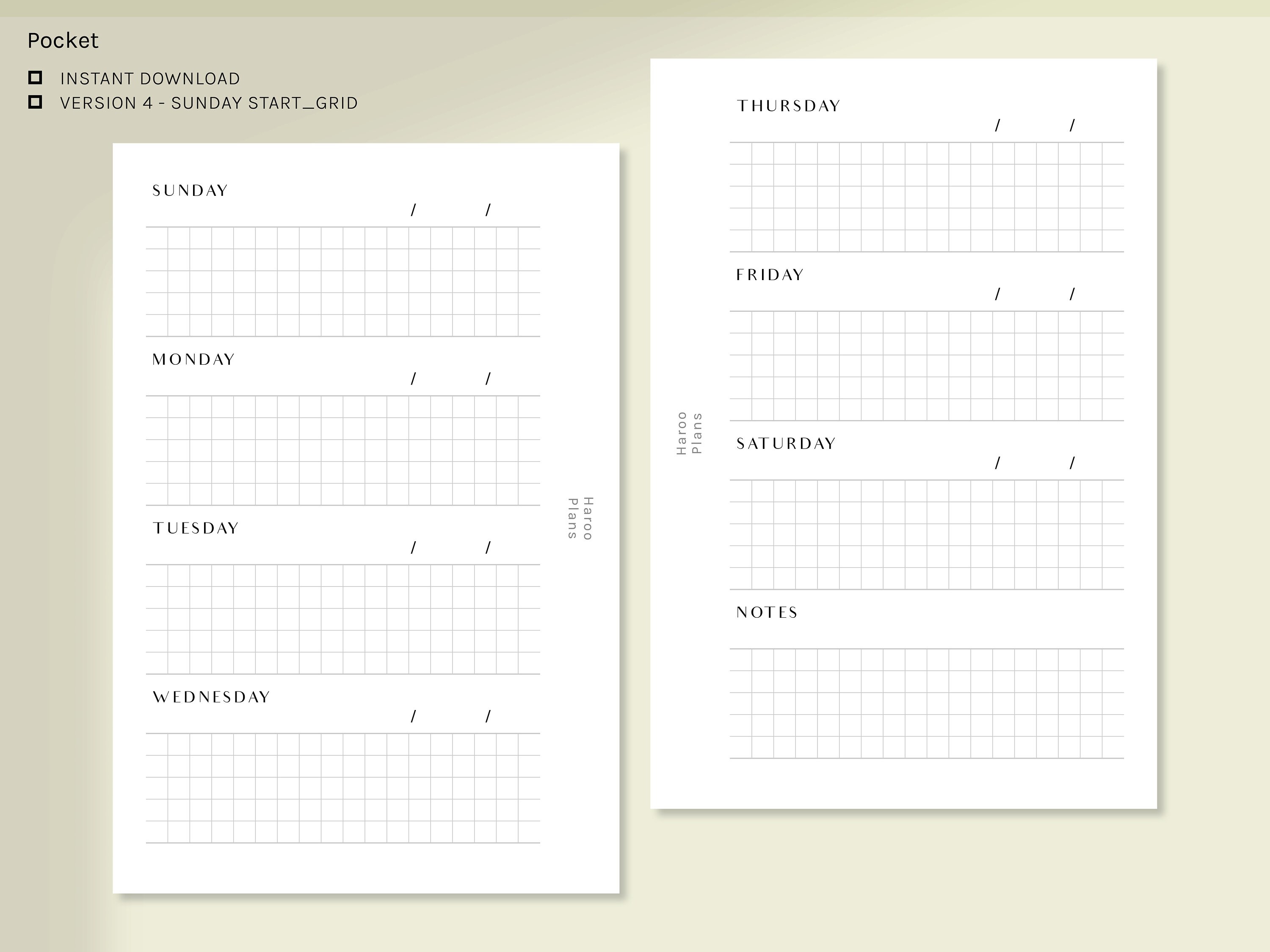 Simple Weekly | Pocket Ring | Printable Planner Inserts | WO2P Template ...