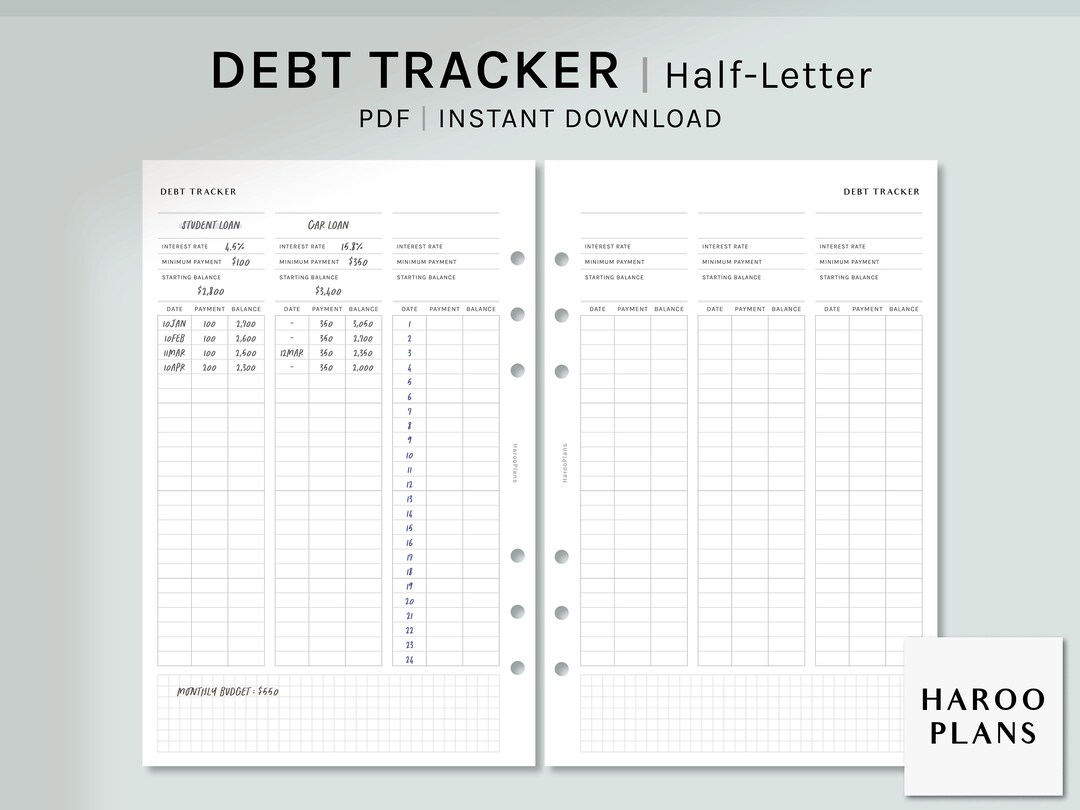 Debt Tracker | Half-letter Printable Planner Inserts | Loan Snowball ...