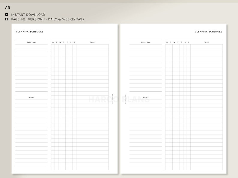 Cleaning Schedule | A5 Printable Planner Inserts | Housekeeping Routine ...