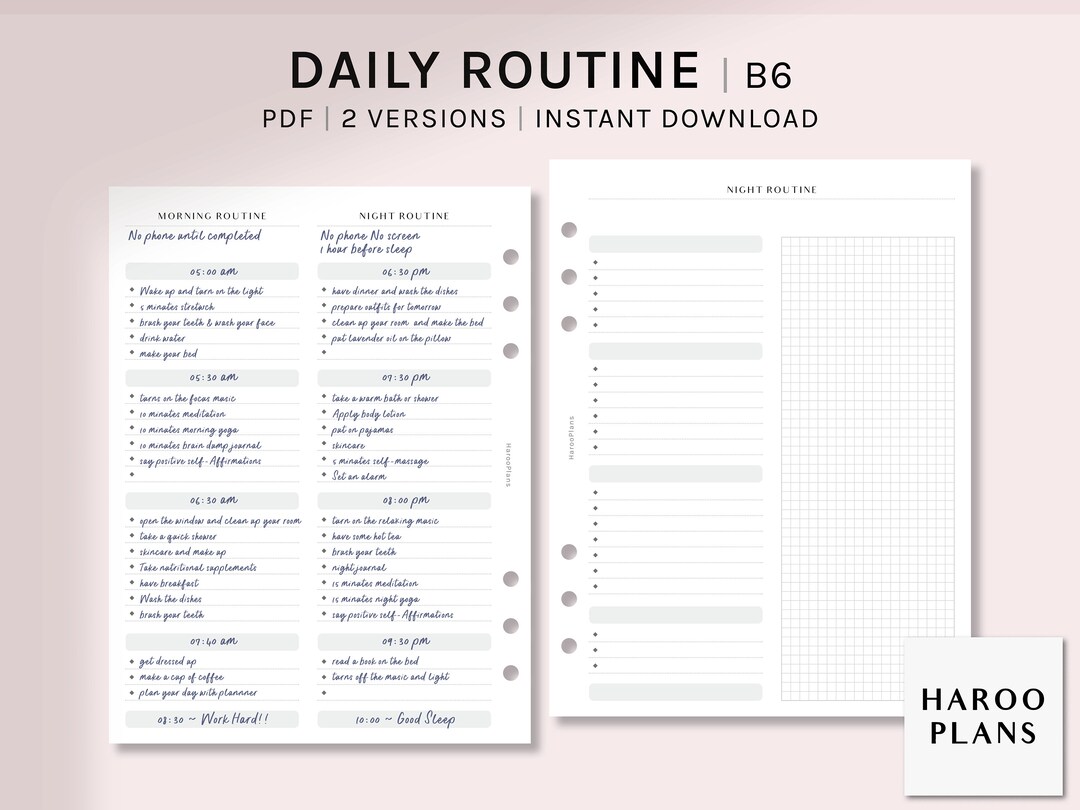 Daily Routine B6 Ring Printable Planner Inserts Morning and Night ...