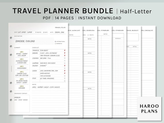 Travel Planner Bundle Half-letter Printable Inserts Trip - Etsy