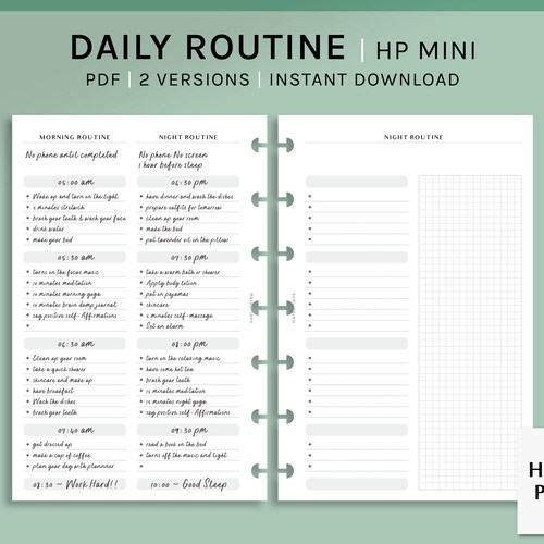 Routine quotidiana / Inserti stampabili HP Mini Happy Planner / Modello di checklist per la programmazione mattutina e serale / Elenco delle cose da fare in PDF / Download digitale