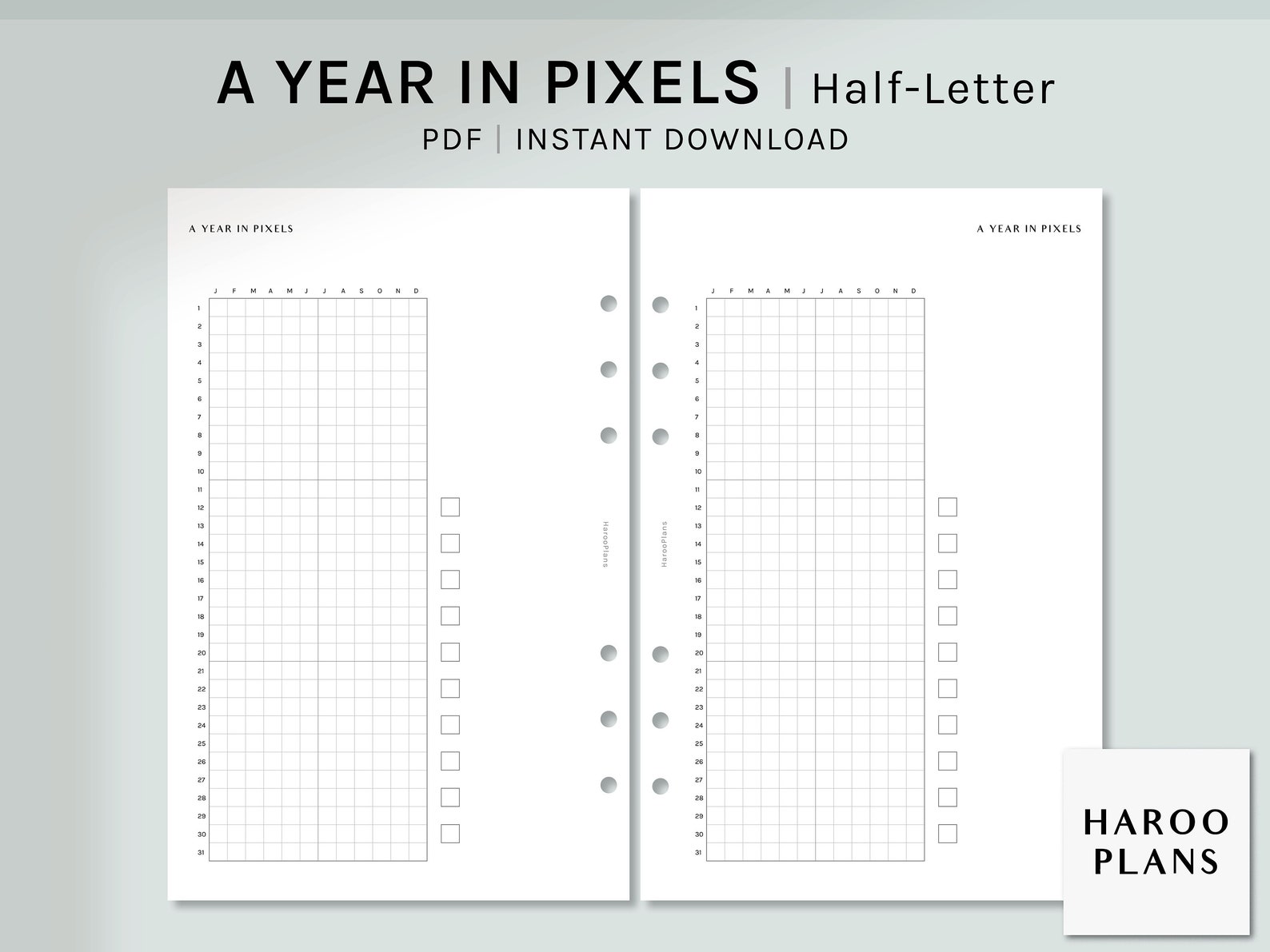 A Year in Pixels Sheet | Half-letter Printable Planner Inserts | Simple ...
