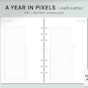 A Year in Pixels Sheet | Half-letter Printable Planner Inserts | Simple ...