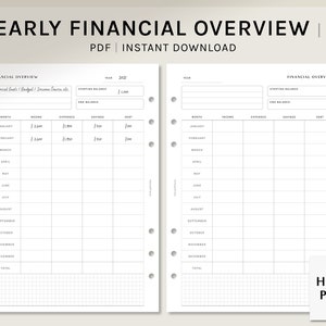 Op de afbeelding: Een printbare A5 PDF financiële overzichtsplanner voor het bijhouden van inkomsten, uitgaven, besparingen en schulden. De planner bevat een sectie voor financiële doelen, budget en inkomstenbronnen. De planner is ontworpen voor het jaar 2021.