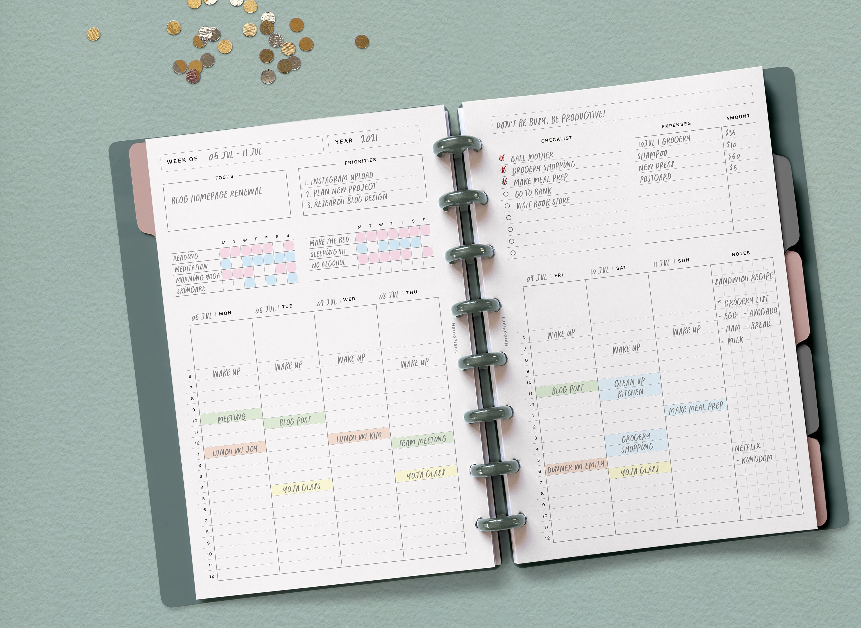 Week at a Glance | Half-letter Ring Printable Planner Inserts | Weekly ...