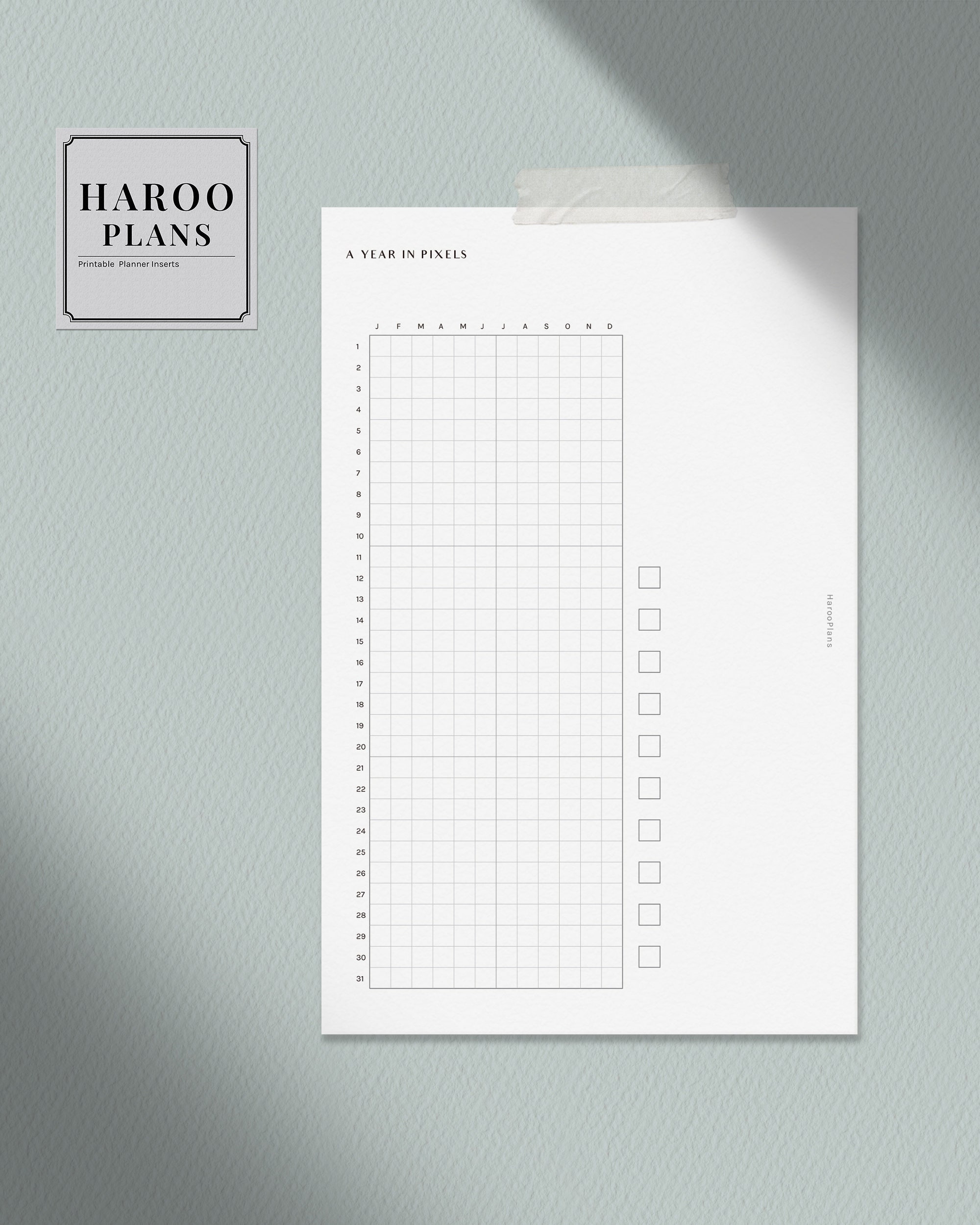 A Year in Pixels Sheet | Half-letter Printable Planner Inserts | Simple ...