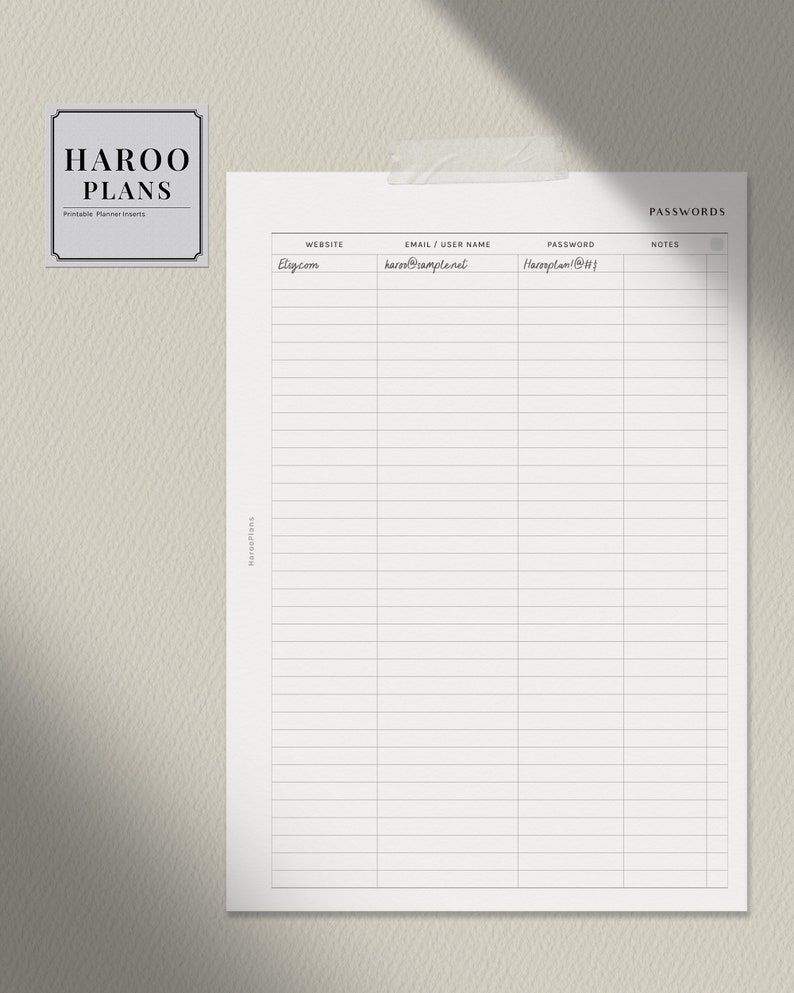 Password Tracker | A5 Printable Planner Inserts | Password Keeper Log ...