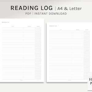 Registro de lectura / A4, US Letter Printable Planner Inserts / Book Tracker Template PDF / Simple Book List Layout Worksheet / Digital Download