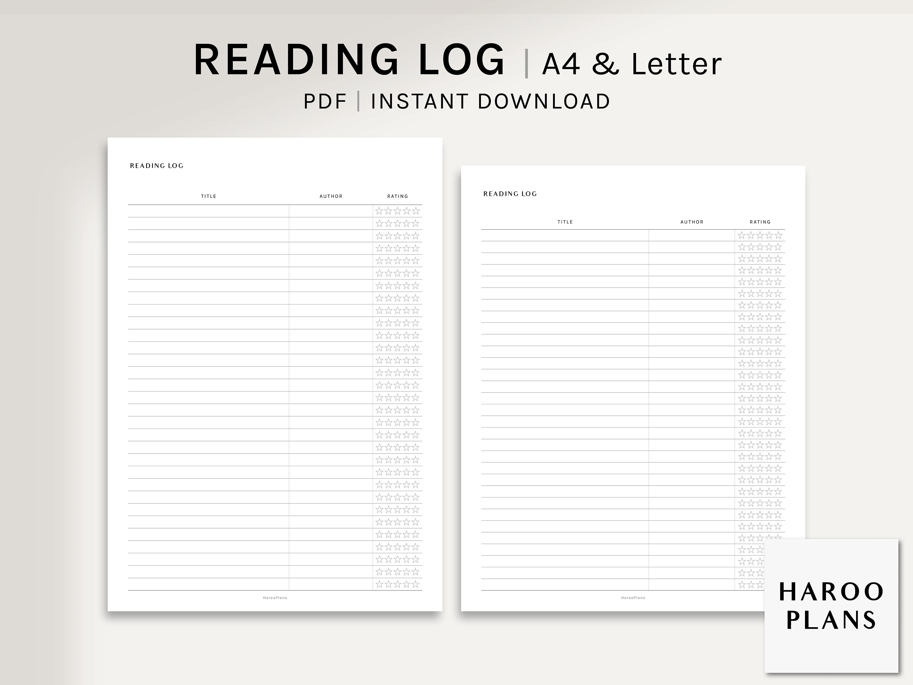 Reading Log | A4, US Letter Printable Planner Inserts | Book Tracker ...