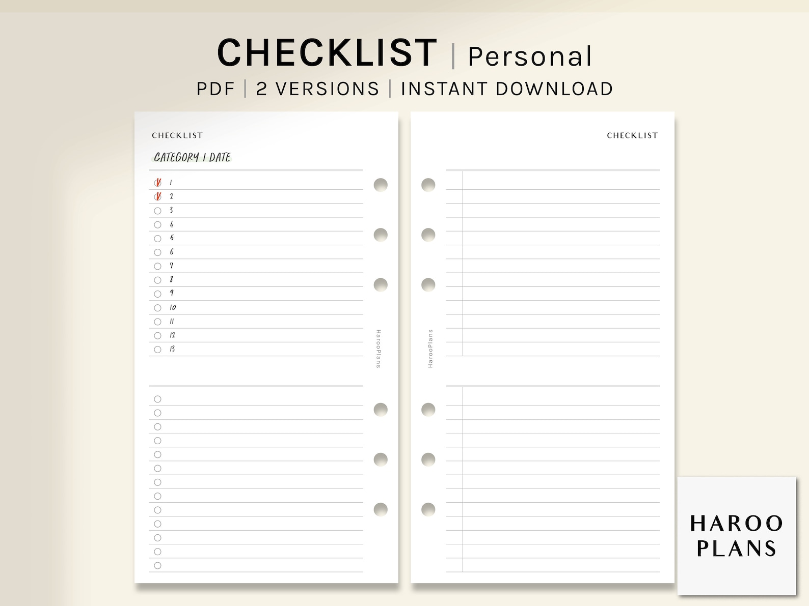 Checklist Sheet | Personal Size Printable Planner Inserts | Simple to ...