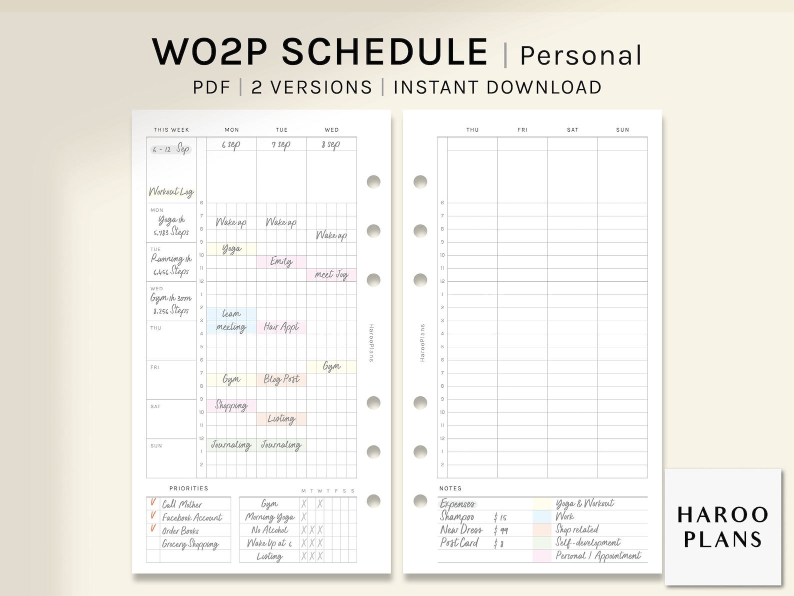 WO2P Schedule Personal Size Printable Planner Inserts - Etsy