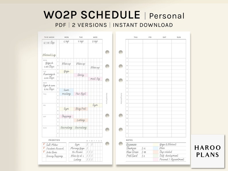 WO2P Schedule Personal Size Printable Planner Inserts - Etsy