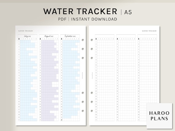 Water Tracker | A5 Printable Planner Inserts | Water Intake Log Layout | Monthly Hydration Template | Health Habit | Digital Download