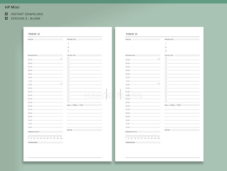 Daily Work Planner HP Mini Printable Inserts Productivity - Etsy