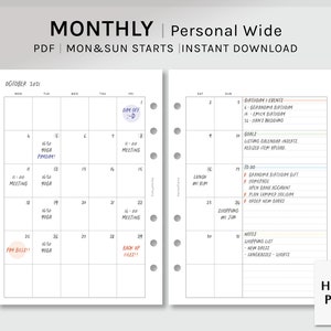 Undated Monthly Planner | Personal Wide Printable Inserts | Simple MO2P Layout Template | Blank Calendar Organizer PDF | Digital Download