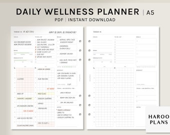 Daily Wellness Planner | A5 Printable Inserts | Day Schedule Planning Worksheet | Self Care Routine Journal Template PDF | Digital Download