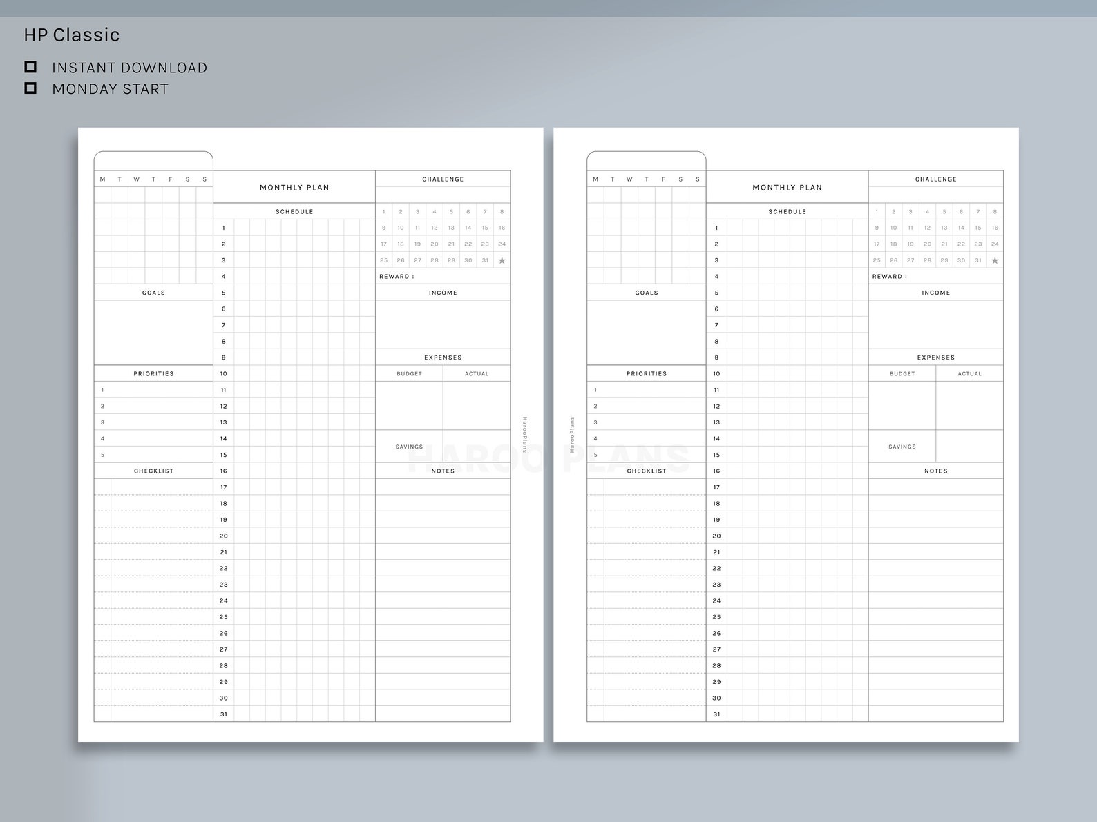 Monthly HP Classic Printable Happy Planner Inserts Month - Etsy