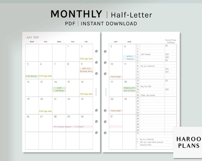 Half Letter Weekly Vertical Quadrant Grid Based Printable Planner ...
