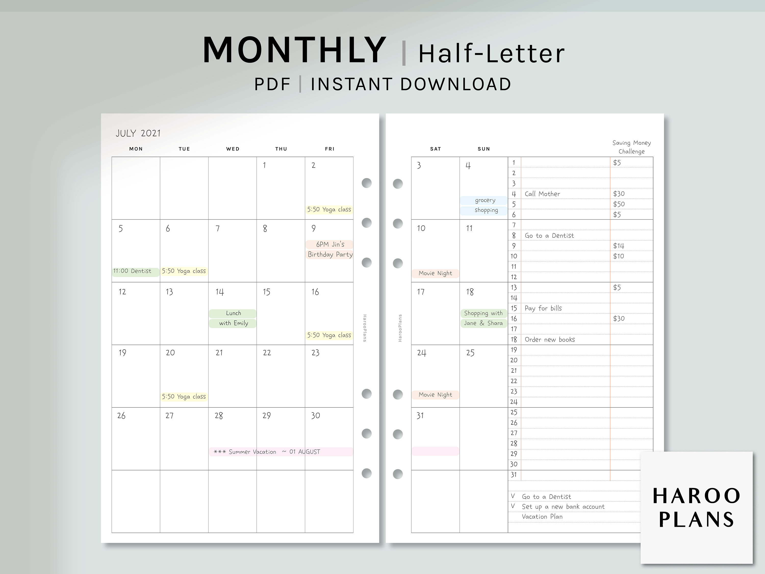 Undated Monthly Planner Half-letter Size Printable Planner - Etsy