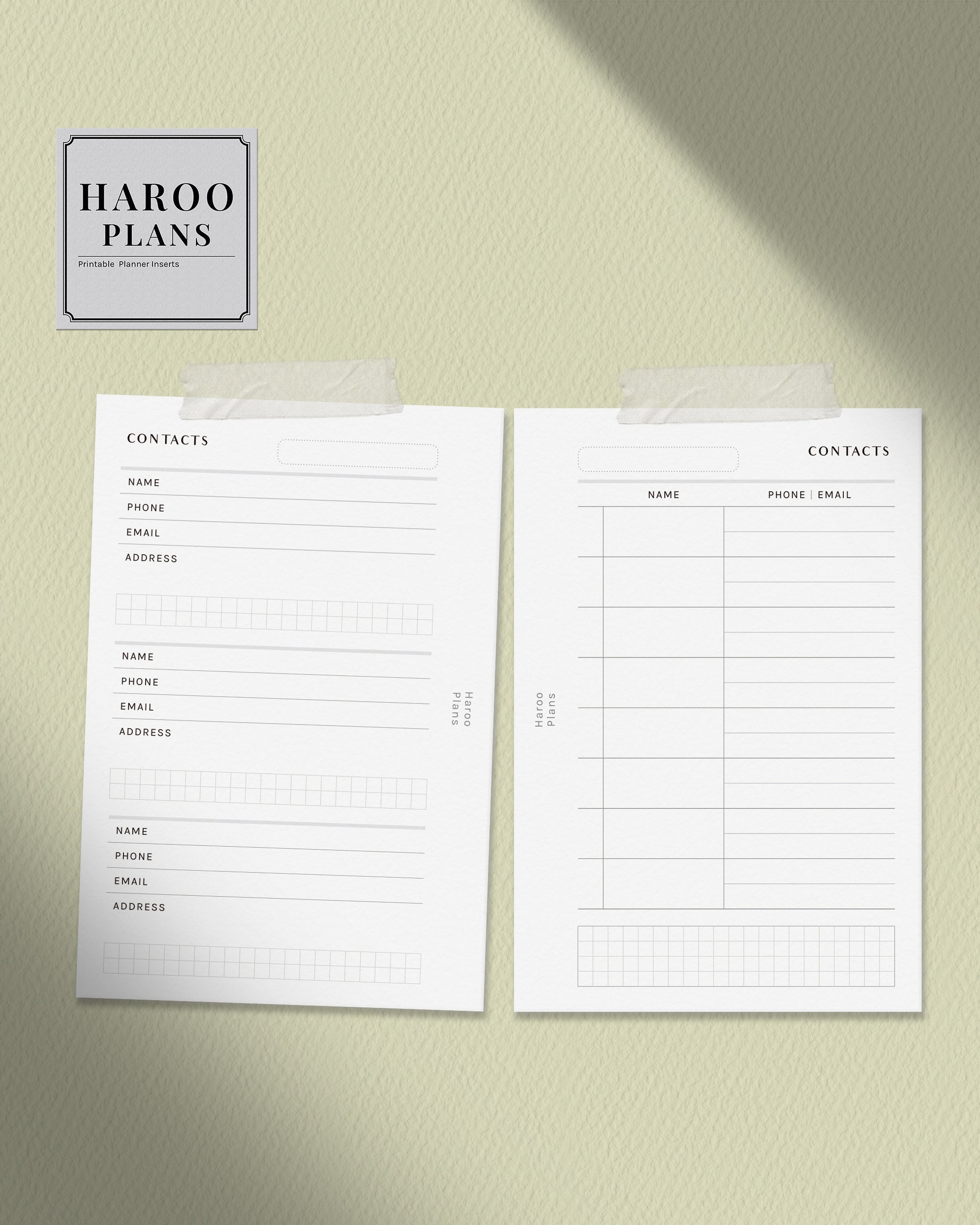 Contact List Sheet | Pocket Size Printable Planner Inserts | Phone ...