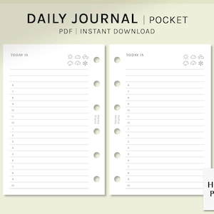 Daily Journal | Pocket Size Printable Planner Inserts | Simple Lined ...